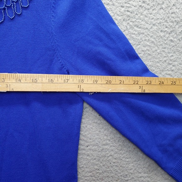 Cable & Gauge Sweater Womens Medium Royal Blue Jewel Beaded Knitted Slim Fit - Picture 5 of 8